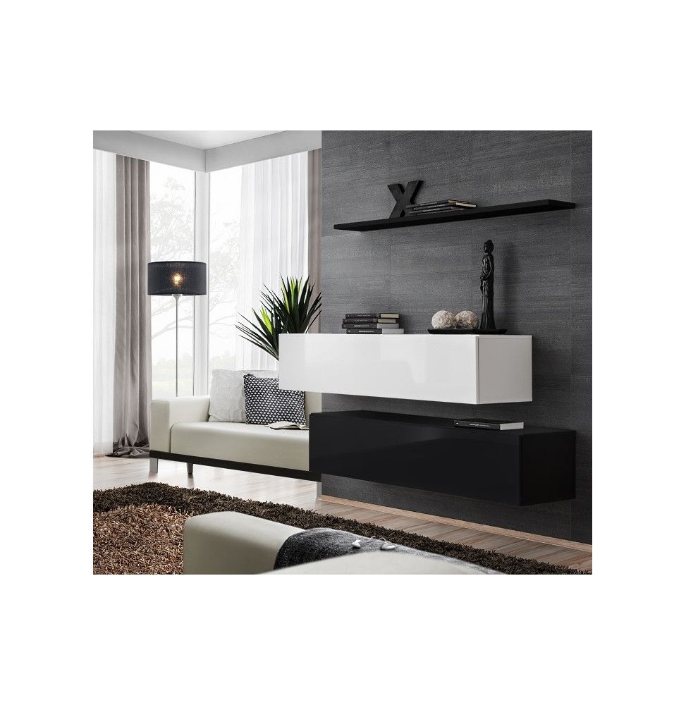 Ensemble meuble TV mural  - Switch SB II - 130 cm  x 110 cm x 30 cm  - Blanc et  noir