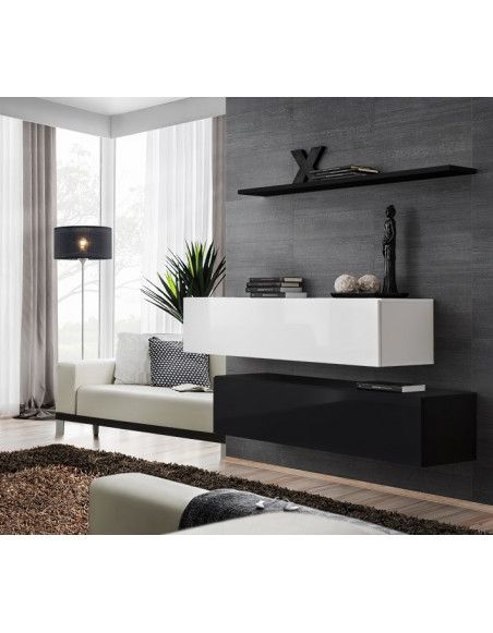 Ensemble meuble TV mural  - Switch SB II - 130 cm  x 110 cm x 30 cm  - Blanc et  noir