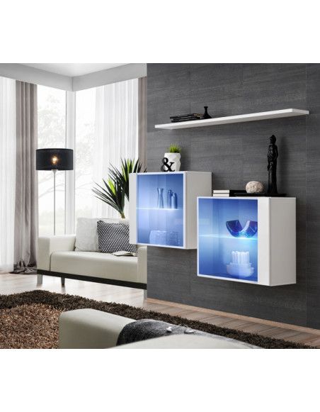 Ensemble meuble TV mural  - Switch SB III - 130 cm  x 110 cm x 30 cm  - Blanc