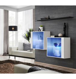 Ensemble meuble TV mural  - Switch SB III - 130 cm  x 110 cm x 30 cm  - Blanc et noir