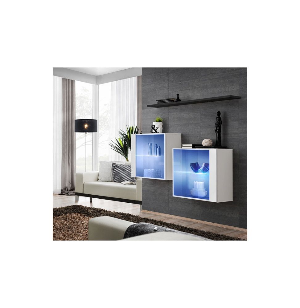Ensemble meuble TV mural  - Switch SB III - 130 cm  x 110 cm x 30 cm  - Blanc et noir