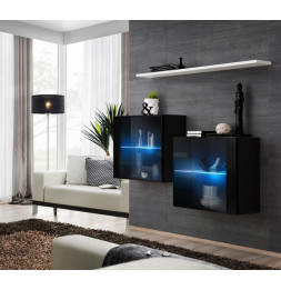 Ensemble meuble TV mural  - Switch SB III - 130 cm  x 110 cm x 30 cm  - Noir et blanc
