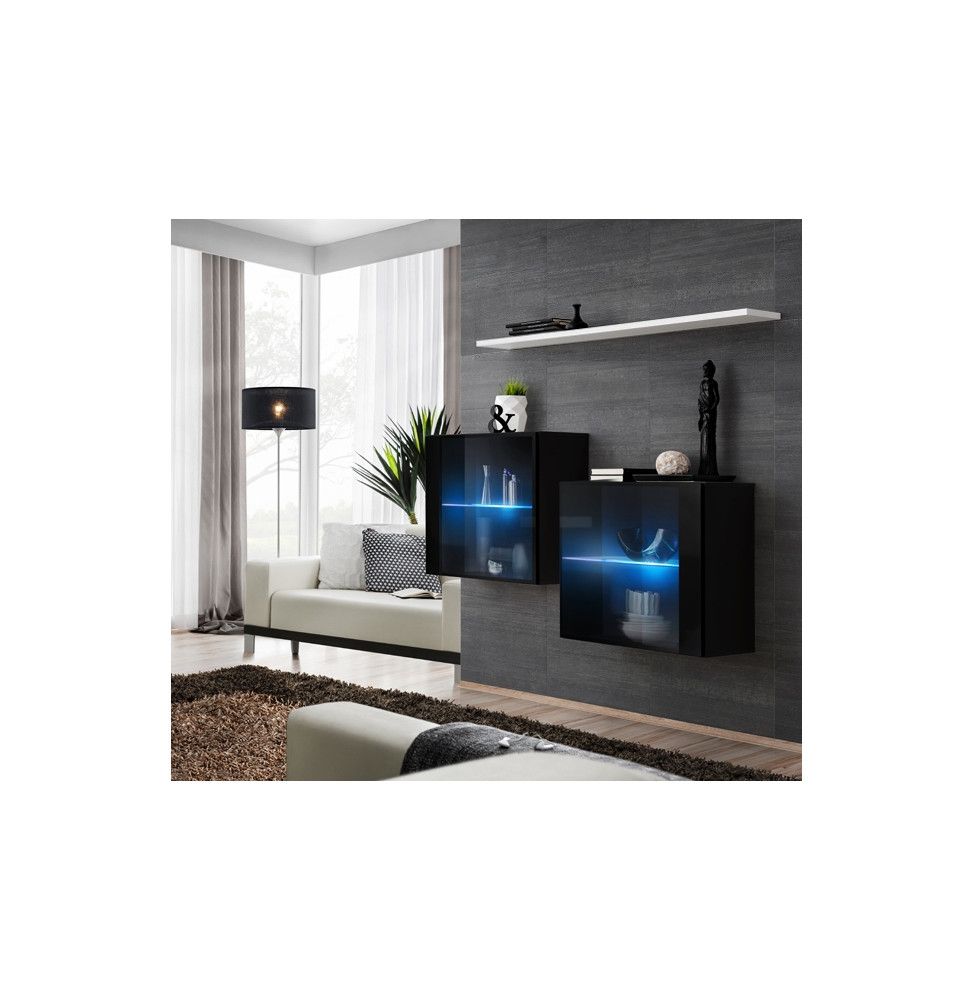 Ensemble meuble TV mural  - Switch SB III - 130 cm  x 110 cm x 30 cm  - Noir et blanc