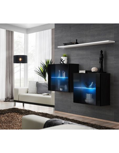 Ensemble meuble TV mural  - Switch SB III - 130 cm  x 110 cm x 30 cm  - Noir et blanc