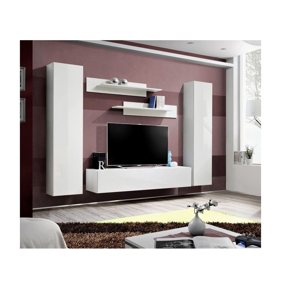 Ensemble meuble TV mural  - Fly I - 260 cm x 190 cm x 40 cm - Blanc