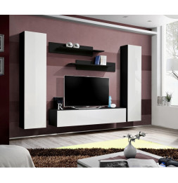 Ensemble meuble TV mural  - Fly I - 260 cm x 190 cm x 40 cm - Noir et blanc