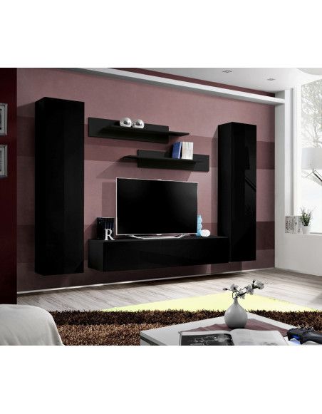 Ensemble meuble TV mural  - Fly I - 260 cm x 190 cm x 40 cm - Noir