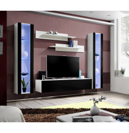 Ensemble meuble TV mural  - Fly V - 260 cm x 190 cm x 40 cm - Blanc et noir