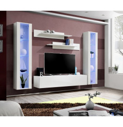 Ensemble meuble TV mural  - Fly II- 260 cm x 190 cm x 40 cm - Blanc