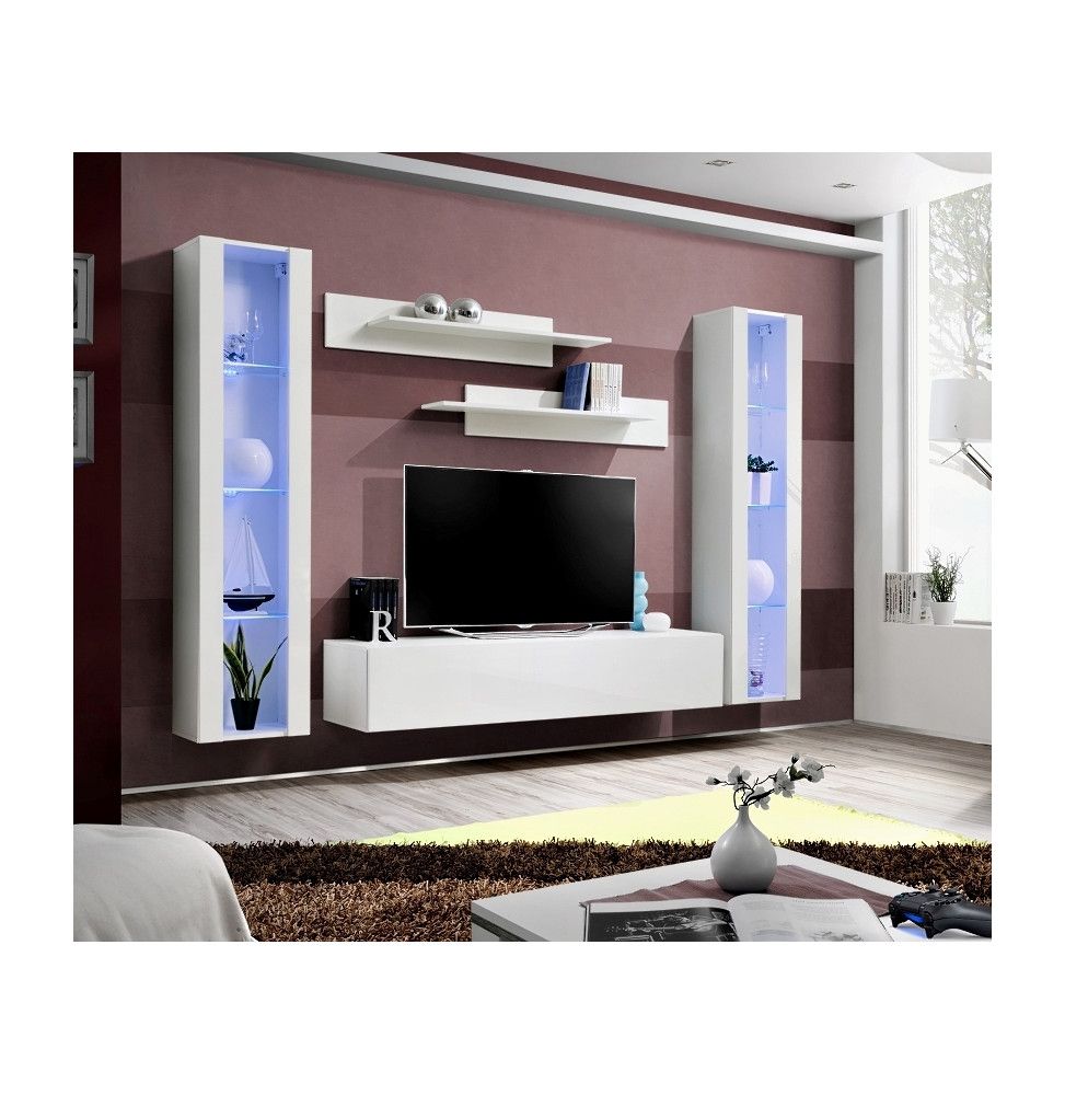 Ensemble meuble TV mural  - Fly II- 260 cm x 190 cm x 40 cm - Blanc