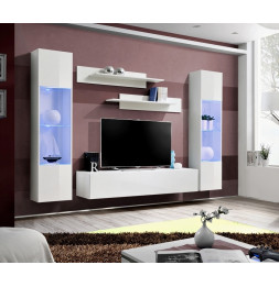 Ensemble meuble TV mural  - Fly III- 260 cm x 190 cm x 40 cm - Blanc