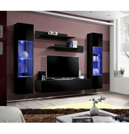 Ensemble meuble TV mural  - Fly III - 260 cm x 190 cm x 40 cm - Noir