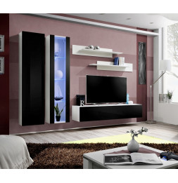 Ensemble meuble TV mural  - Fly I - 260 cm x 190 cm x 40 cm - Blanc et  noir