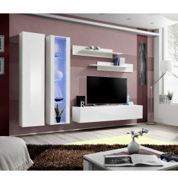 Ensemble meuble TV mural  - Fly IV - 260 cm x 190 cm x 40 cm - Blanc