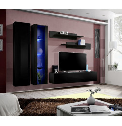 Ensemble meuble TV mural  - Fly IV - 260 cm x 190 cm x 40 cm - Noir