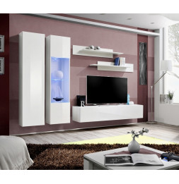 Ensemble meuble TV mural  - Fly V - 260 cm x 190 cm x 40 cm - Blanc
