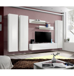 Ensemble meuble TV mural  - Fly I - 310 cm x 190 cm x 40 cm - Blanc et noir