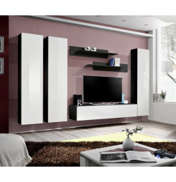 Ensemble meuble TV mural  - Fly I - 310 cm x 190 cm x 40 cm - Noir et blanc