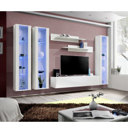 Ensemble meuble TV mural  - Fly II - 310 cm x 190 cm x 40 cm - Blanc