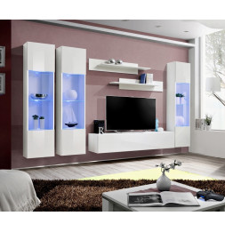 Ensemble meuble TV mural  - Fly III - 310 cm x 190 cm x 40 cm - Blanc