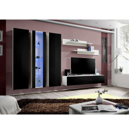 Ensemble meuble TV mural  - Fly V- 310 cm x 190 cm x 40 cm - Blanc et noir