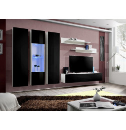 Ensemble meuble TV mural  - Fly III - 310 cm x 190 cm x 40 cm - Blanc et noir