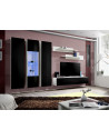 Ensemble meuble TV mural  - Fly III - 310 cm x 190 cm x 40 cm - Blanc et noir