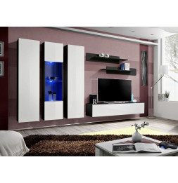 Ensemble meuble TV mural  - Fly V - 310 cm x 190 cm x 40 cm - Noir et blanc