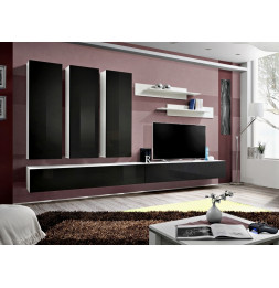 Ensemble meuble TV mural  - Fly I - 320 cm x 190 cm x 40 cm - Blanc et noir