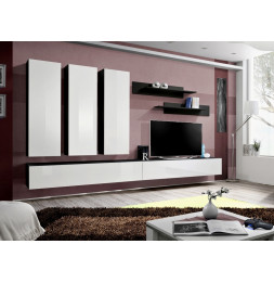 Ensemble meuble TV mural  - Fly I - 320 cm x 190 cm x 40 cm - Noir et blanc