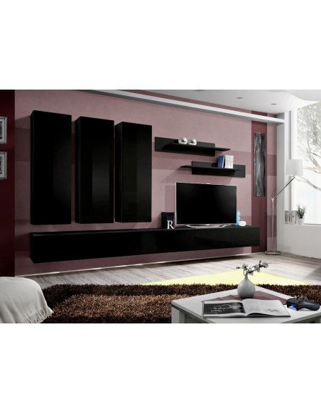 Ensemble meuble TV mural  - Fly I - 320 cm x 190 cm x 40 cm - Noir