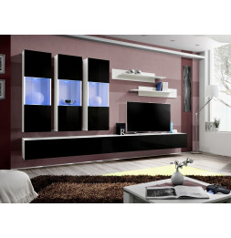 Ensemble meuble TV mural  - Fly IV - 320 cm x 190 cm x 40 cm - Blanc et noir