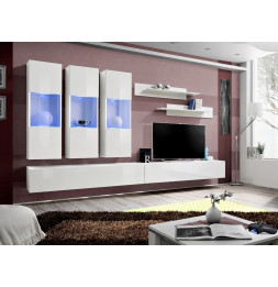 Ensemble meuble TV mural  - Fly II - 320 cm x 190 cm x 40 cm - Blanc