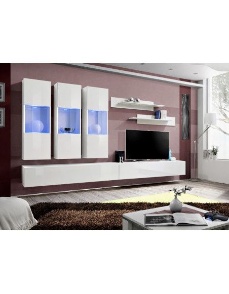 Ensemble meuble TV mural  - Fly II - 320 cm x 190 cm x 40 cm - Blanc