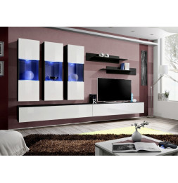 Ensemble meuble TV mural  - Fly II - 320 cm x 190 cm x 40 cm - Noir et blanc