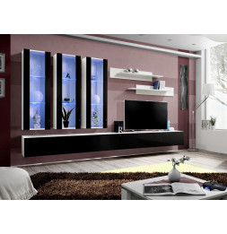 Ensemble meuble TV mural  - Fly V - 320 cm x 190 cm x 40 cm - Blanc et noir
