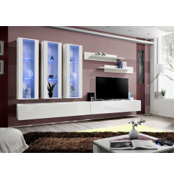 Ensemble meuble TV mural  - Fly III - 320 cm x 190 cm x 40 cm - Blanc