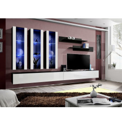 Ensemble meuble TV mural  - Fly III - 320 cm x 190 cm x 40 cm - Noir et blanc