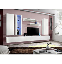 Ensemble meuble TV mural  - Fly V - 320 cm x 190 cm x 40 cm - Blanc