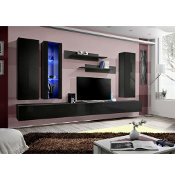 Ensemble meuble TV mural  - Fly III - 320 cm x 190 cm x 40 cm - Noir