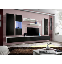 Ensemble meuble TV mural  - Fly III - 320 cm x 190 cm x 40 cm - Blanc et noir