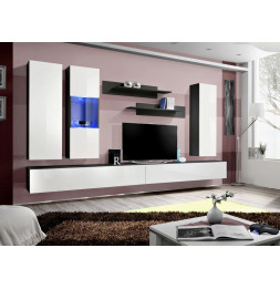 Ensemble meuble TV mural  - Fly V - 320 cm x 190 cm x 40 cm - Noir et blanc