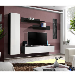 Ensemble meuble TV mural  - Fly I - 210 cm x 190 cm x 40 cm - Noir et blanc