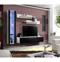 Ensemble meuble TV mural  - Fly II - 210 cm x 190 cm x 40 cm - Blanc et noir