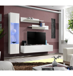 Ensemble meuble TV mural  - Fly III - 210 cm x 190 cm x 40 cm - Blanc