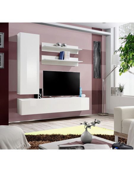 Ensemble meuble TV mural  - Fly I - 160 cm x 170 cm x 40 cm - Blanc