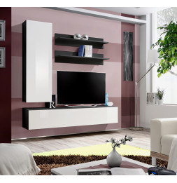 Ensemble meuble TV mural  - Fly III - 160 cm x 170 cm x 40 cm - Noir et blanc