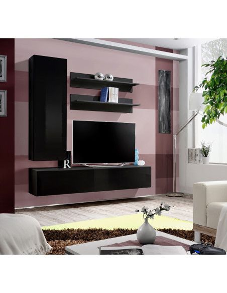 Ensemble meuble TV mural  - Fly I - 160 cm x 170 cm x 40 cm - Noir