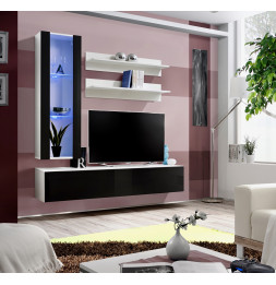 Ensemble meuble TV mural  - Fly I - 160 cm x 170 cm x 40 cm - Blanc et noir