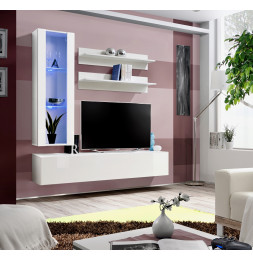 Ensemble meuble TV mural  - Fly II - 160 cm x 170 cm x 40 cm - Blanc